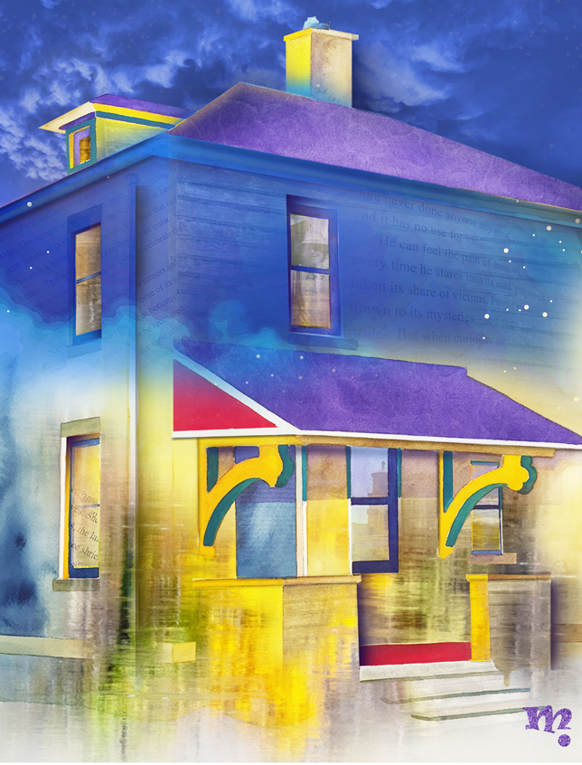Mixed media image of North Shore house by M. Novak